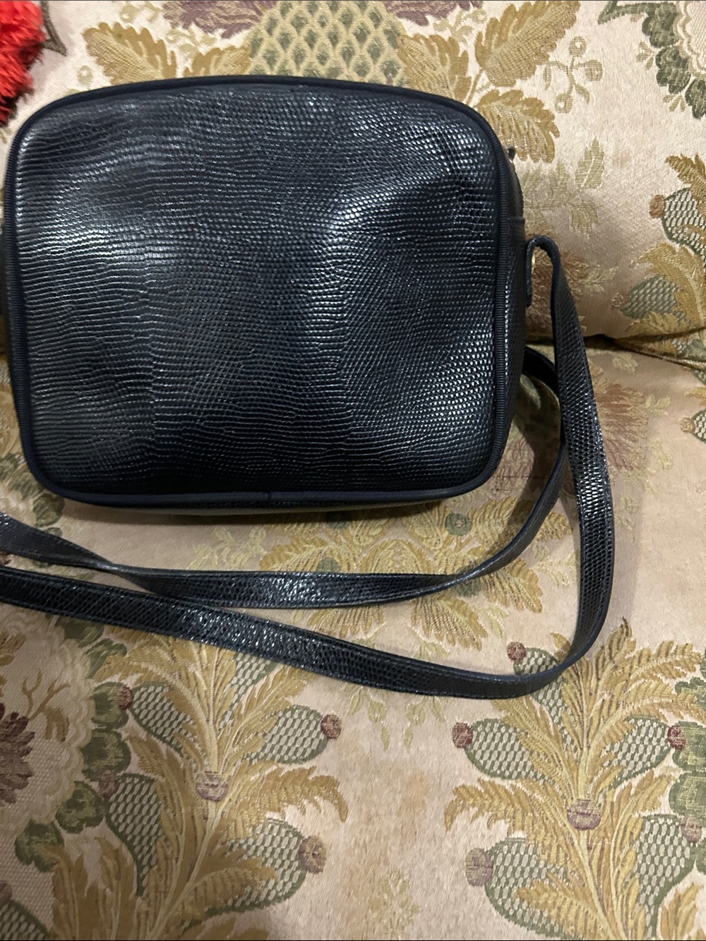 Salvatore Ferragamo vinBlack Lizard-Embossed Leather Crossbody with Gold Buckle - Picture 5 of 12